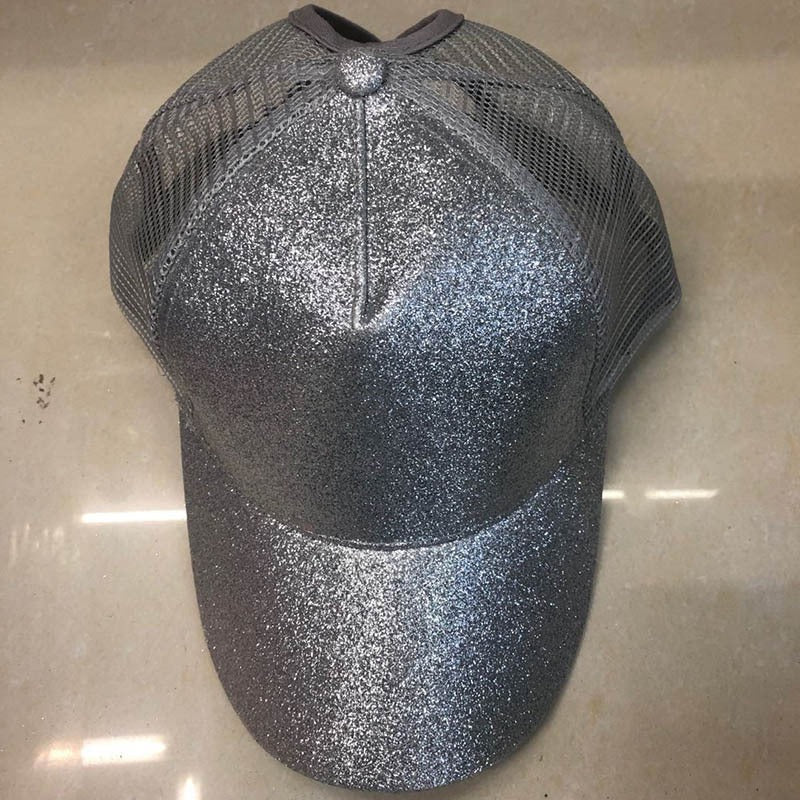 Wholesale Cotton Back Opening Sequin Ponytail Baseball Caps